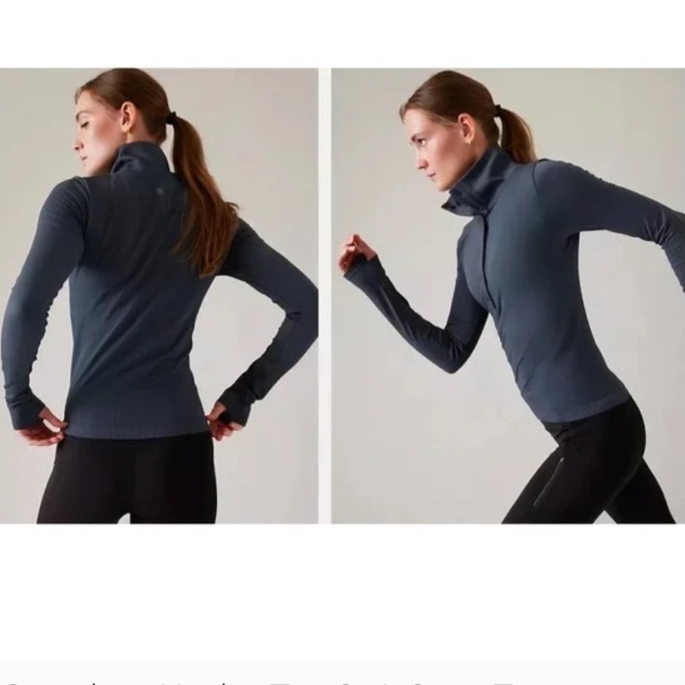 Athleta Flurry Seamless Henley Top Snap Mock Run Train Blue #466524 X-Small